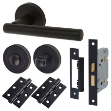 Exel Ella Bathroom Lock Door Handle on Rose Kit - Matt Black