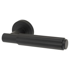 Jedo Matt Black Fire Rated Fluted Door Handles on Round Rose - Bloom Range 