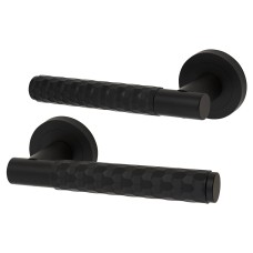 Exel Matt Black Honeycomb Door Handles on Round Rose - Cara Range 