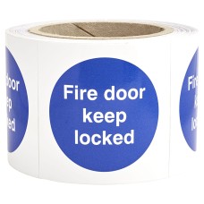 Exel Self Adhesive Vinyl Labels - Fire Door Keep Locked - 80 x 80mm - Roll of 250