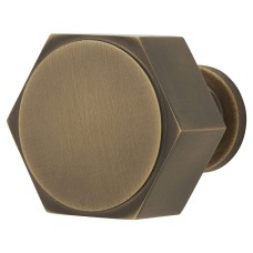Alexander & Wilks Vesper Hex Cabinet Knob - 33mm Diameter - Antique Brass
