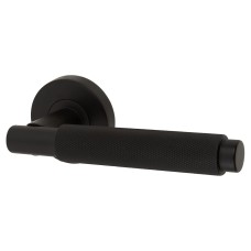 Jigtech Matt Black Knurled Door Handles on Round Rose - Textura Range 