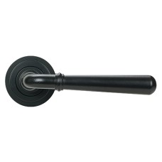 From The Anvil Matt Black Door Handles on Round Art Deco Rose - Newbury Range 