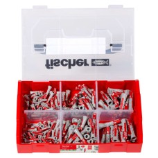Fischer DuoPower Nylon Wall Plug - FixTainer Carry Case - Mixed Tray - Red & Grey - Pack of 215