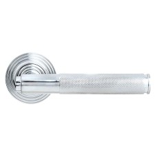 From The Anvil Polished Chrome Knurled Door Handles on Round Beehive Rose - Brompton Range 