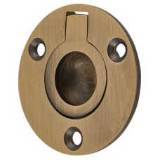 Exel Round Flush Ring Cabinet Pull Handle - 45mm Diameter - Antique Brass