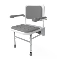 Fitzroy of London Padded Folding Wall Shower Seat, Legs, Back & Arms - 430-630 x 494mm - Wht/Grey