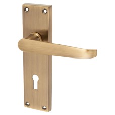 Exel Antique Brass Victorian Straight Keyhole Lock Door Handle - 155 x 42mm