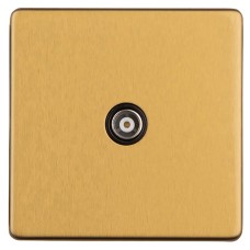 Eurolite Concealed 1 Gang Screwless Flat Plate Isolated TV Coaxial Socket - Satin Brass/Black