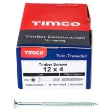 TIMCO Twin Threaded Pozi Countersunk Wood Screws - 12 x 4