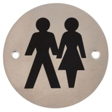 Exel Unisex Toilet Door Sign - 75mm Diameter - Satin Stainless Steel