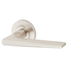Burlington BUR10 Satin Nickel Door Handles on Round Knurled Rose - Mayfair Range 