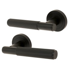 Exel Matt Black Lines Door Handles on Round Rose - Nova Range 