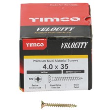 TIMCO Velocity Pozi Countersunk Wood Screws - 4.0 x 35mm - Yellow Zinc - Pack of 200