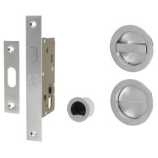 M Marcus Round Flush Privacy Handle Set with Lock - Satin Chrome
