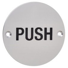 Exel Push Door Sign - 75mm Diameter - Satin Aluminium