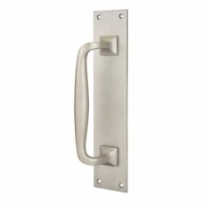 Exel Brewery Offset Door Pull Handle on Plate - Screw Fix - 305 x 63mm - Satin Aluminium