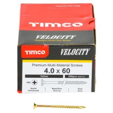 TIMCO Velocity Pozi Countersunk Wood Screws - 4.0 x 60mm - Yellow Zinc - Pack of 200