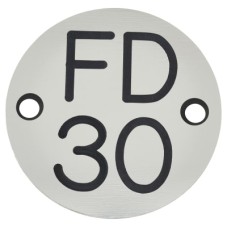 Exel FD30 Fire Door Sign - Drilled - 50mm Diameter - Rigid Plastic - Silver