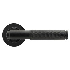 From The Anvil Matt Black Knurled Door Handles on Round Rose - Brompton Range 