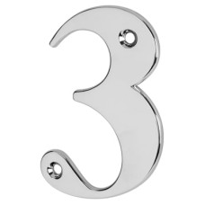79mm Screw Fix Door Numeral - 3 - Bright Chrome