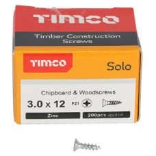 TIMCO Solo Chippy Pozi Countersunk Wood Screws - 3.0 x 12mm - Zinc Plated - Pack of 200