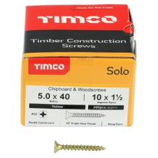 TIMCO Solo Chippy Pozi Countersunk Wood Screws - 5.0 x 40mm - Yellow Zinc - Pack of 200