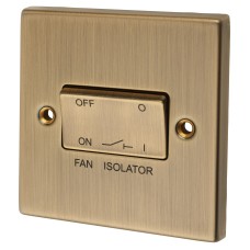Knightsbridge 10A 1 Gang Square Edge Triple Pole Fan Isolator Switch - Antique Brass