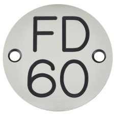 Exel FD60 Fire Door Sign - Drilled - 50mm Diameter - Rigid Plastic - Silver