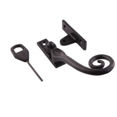 Olde Forge Curly Tail Locking Wedge Casement Window Fastener - Right Hand - Antique Black Iron