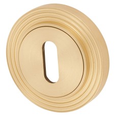 Burlington BUR60 by Frelan Escutcheon with Reeded Rose - 53mm Diameter - Keyhole - Satin Brass