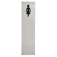 Exel Finger Plate - Ladies Toilet Door Sign - 300 x 75mm - Satin Stainless Steel