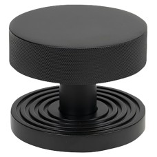From The Anvil Brompton Round Knurled Centre Door Knob on Beehive Rose - 90mm Rose - Matt Black