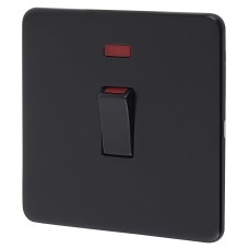 Knightsbridge 45A 1 Gang Screwless Double Pole Cooker Switch with Neon - Matt Black
