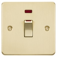 Knightsbridge 45A 1 Gang Flat Plate Double Pole Cooker Switch with Neon - Brushed Brass