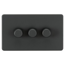 Knightsbridge 5 - 150W 3 Gang 2 Way Push On/Off Rotary Intelligent LED Dimmer Switch - Anthracite