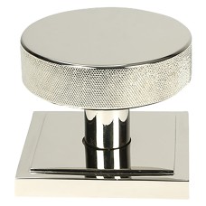 From The Anvil Brompton Round Knurled Centre Door Knob on Square Rose - 90 x 90mm - Polished Nickel