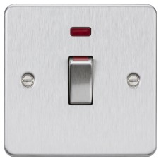 Knightsbridge 45A 1 Gang Flat Plate Double Pole Cooker Switch with Neon - Brushed Chrome