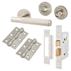 Exel Remi Knurled Bathroom Lock Door Handle Kit - Satin Nickel 