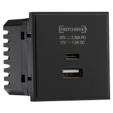 Knightsbridge 1 Gang Type A/C USB Charger Euro Module - 2.25A - Black