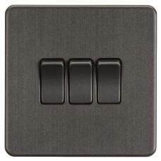 Knightsbridge 10AX 3 Gang Screwless Flat Plate Light Switch - Smoked Bronze