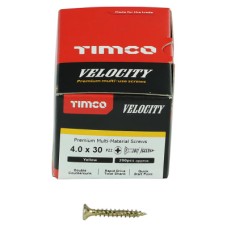 TIMCO Velocity Pozi Countersunk Wood Screws - 4.0 x 30mm - Yellow Zinc - Pack of 200