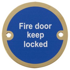 Hampstead Fire Door Keep Locked Door Sign - 75mm Diameter - Polished Brass