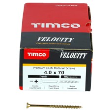 TIMCO Velocity Pozi Countersunk Wood Screws - 4.0 x 70mm - Yellow Zinc - Pack of 200