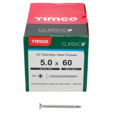 TIMCO Classic Pozi Countersunk Wood Screws - 5.0 x 60mm - A2 Stainless Steel - Pack of 200
