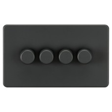 Knightsbridge 5 - 150W 4 Gang 2 Way Push On/Off Rotary Intelligent LED Dimmer Switch - Anthracite