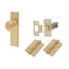 Hampstead Miller Reeded Mortice Door Knob on Backplate Kit - 205 x 52mm - Satin Brass