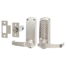 Codelocks CL615 Push Button Code Lock and Latch with Key Override - Code Free - Brushed Steel