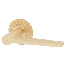 Burlington BUR20 Satin Brass Door Handles on Round Reeded Rose - Knightsbridge Range 