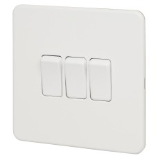 Knightsbridge 10AX 3 Gang Screwless Flat Plate Light Switch - Matt White